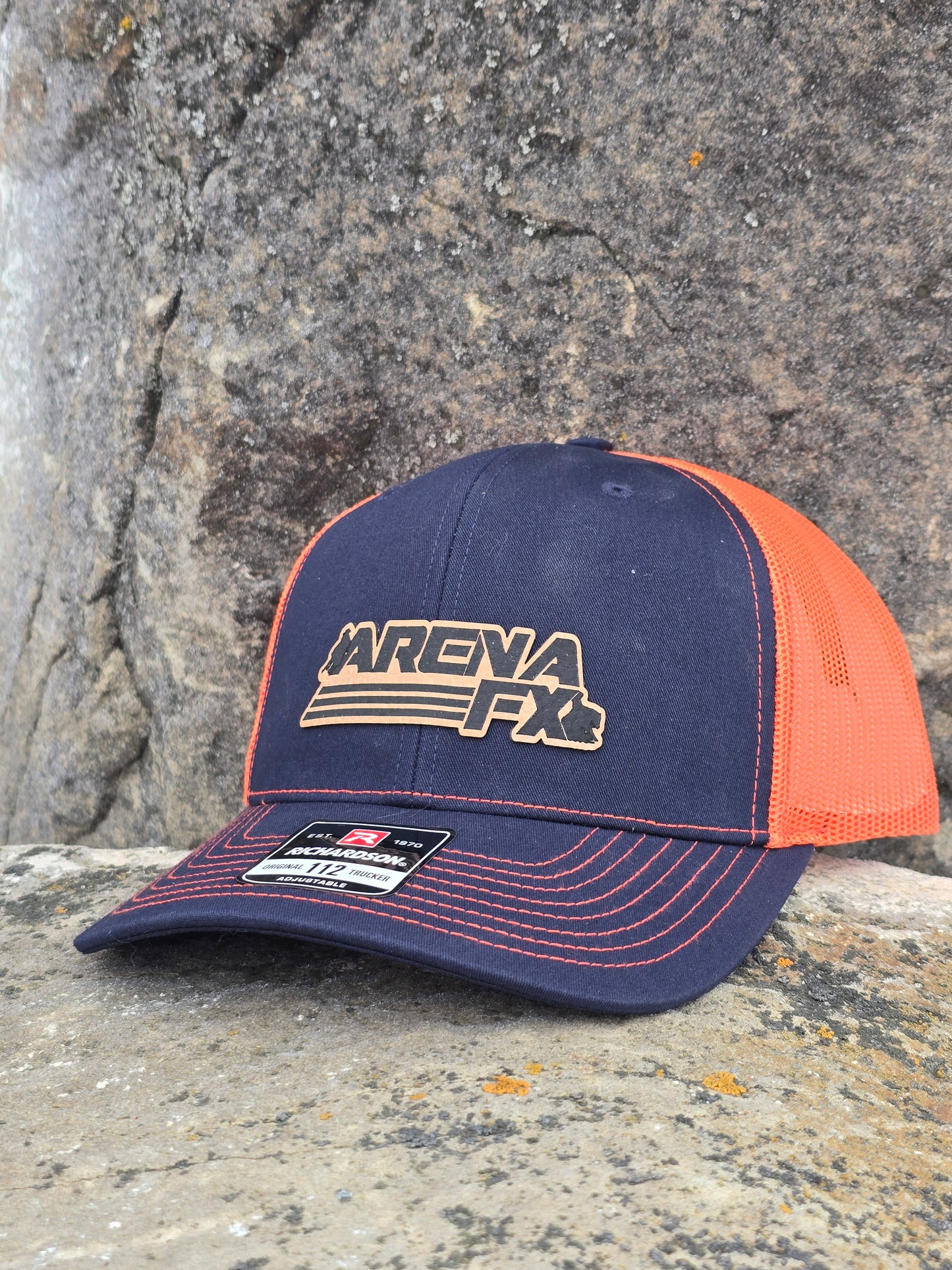 Arena Fx Navy/Orange Hat with Leather Patch